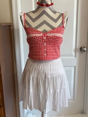 Cider Red Gingham Farmers Daughter Crop Tank Size Large